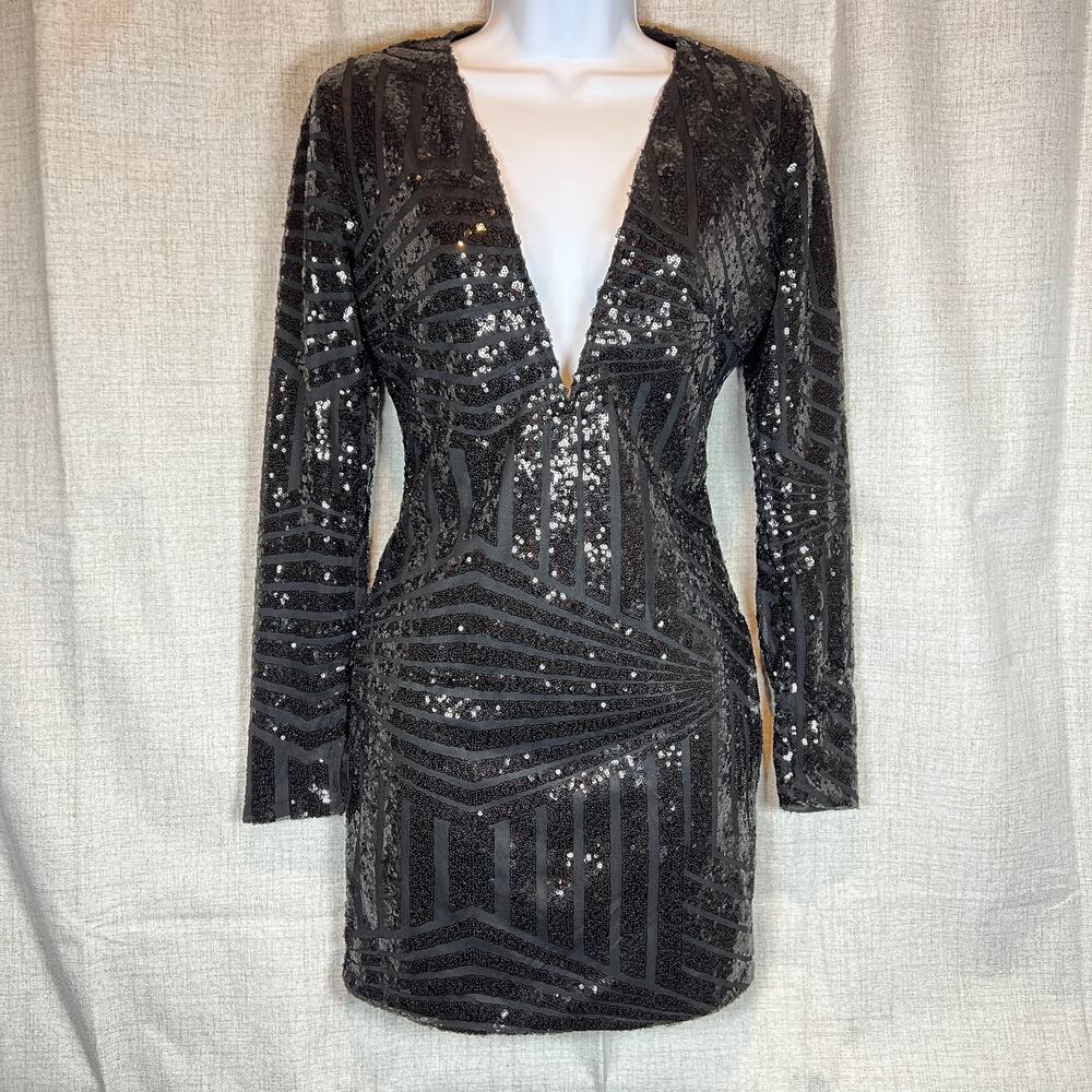 Windsor Sequin Mini Dress in Silver and Black